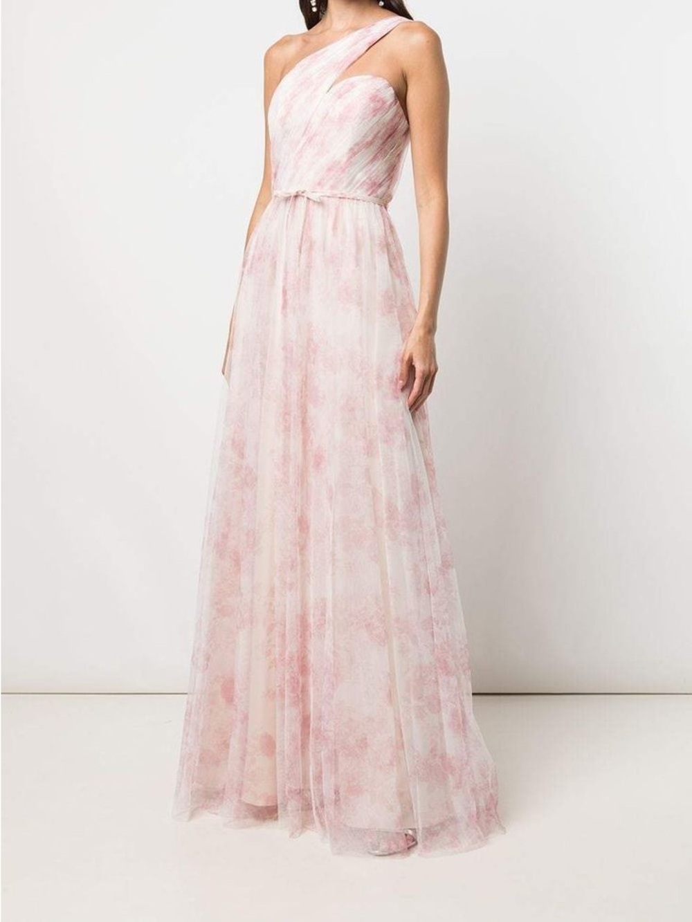 Marchesa Notte One-Shoulder Blush Pink Floral Gown